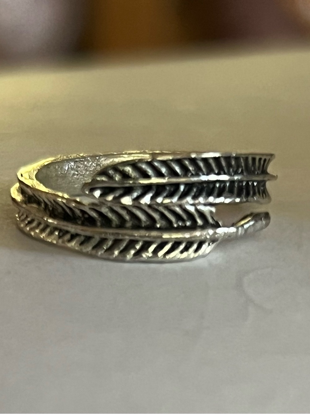Silver Tone Feather Wrap Ring Size 5